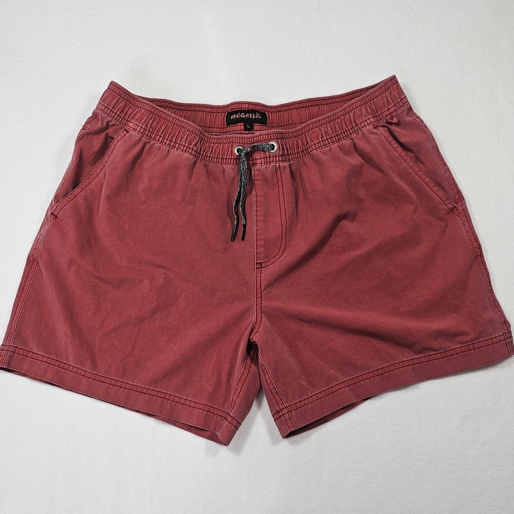 Maamgic Mens Casual Stretch Shorts Red Washed Elastic Drawstring Large 5" Inseam